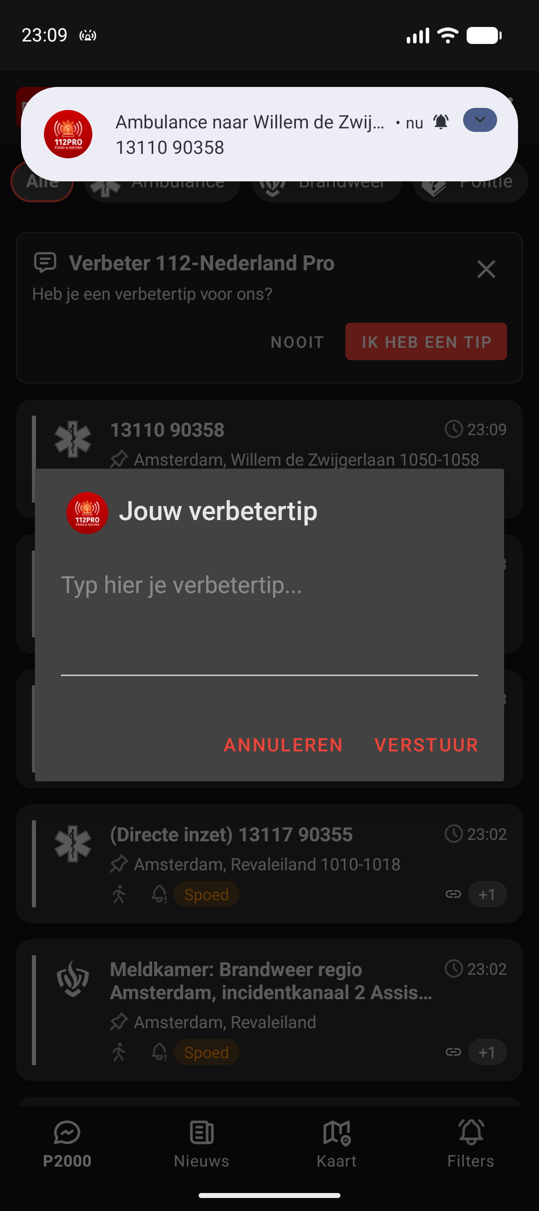 Invoervenster om een verbetertip te typen