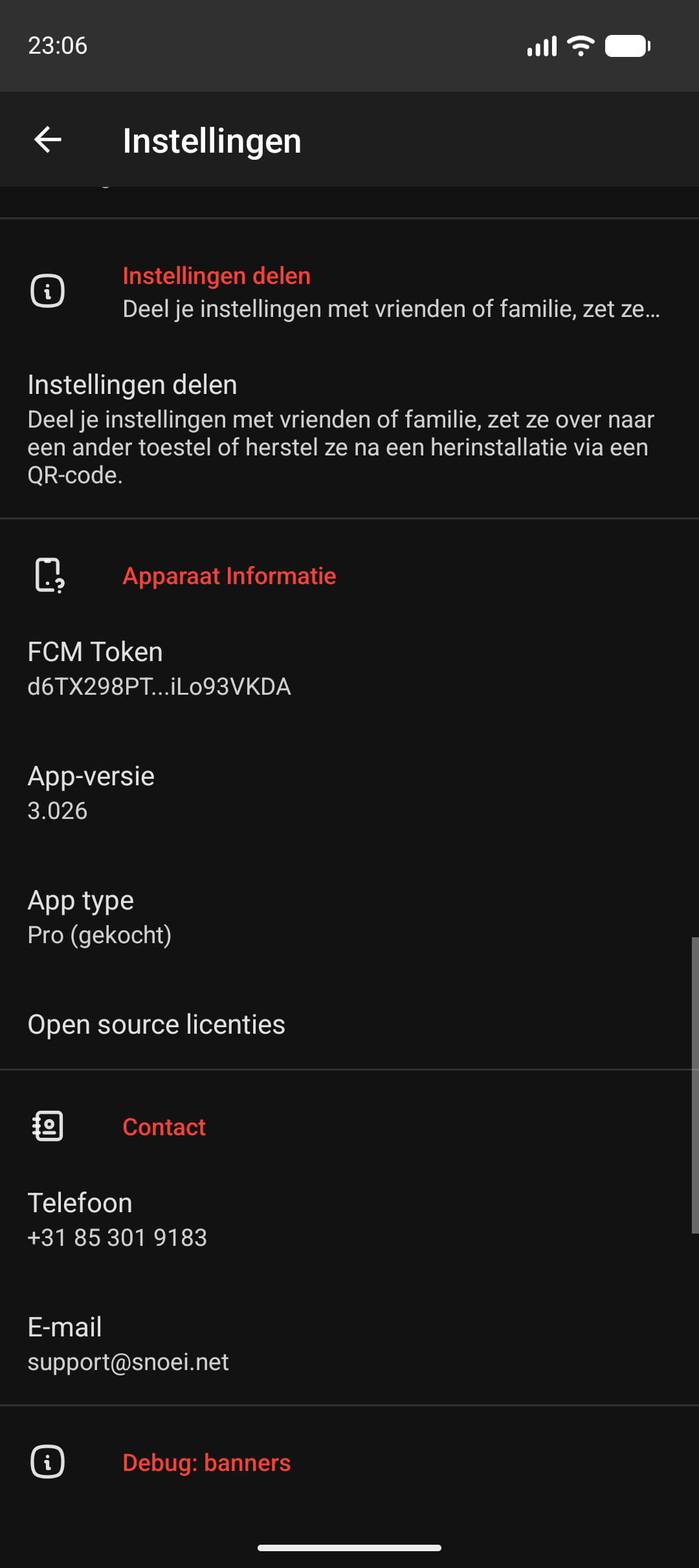 Instellingen delen (korte introductie) en het begin van Apparaat Informatie