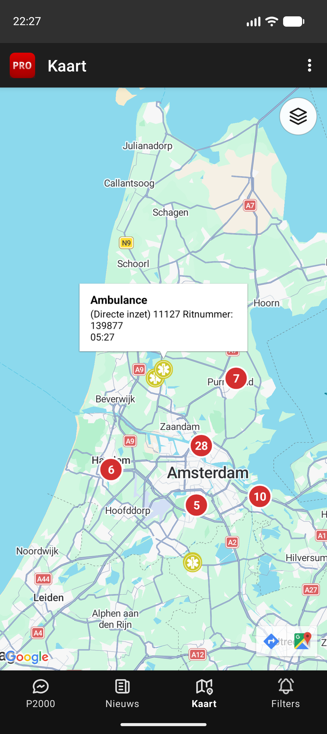 Kaart na inzoomen op een cluster: de losse meldingen zijn nu zichtbaar