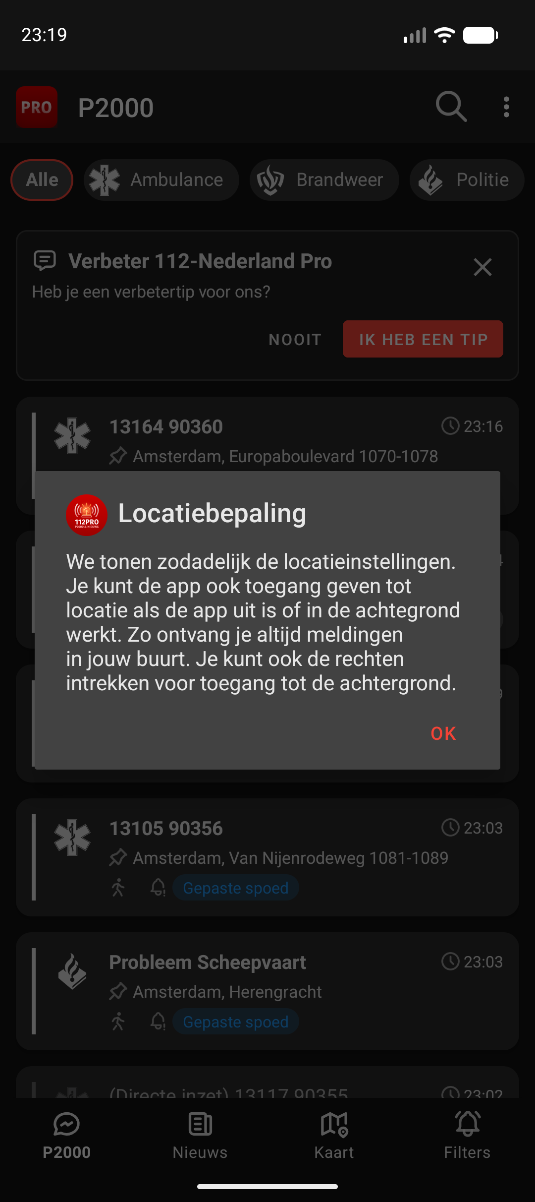 Uitlegvenster over locatietoegang op de achtergrond