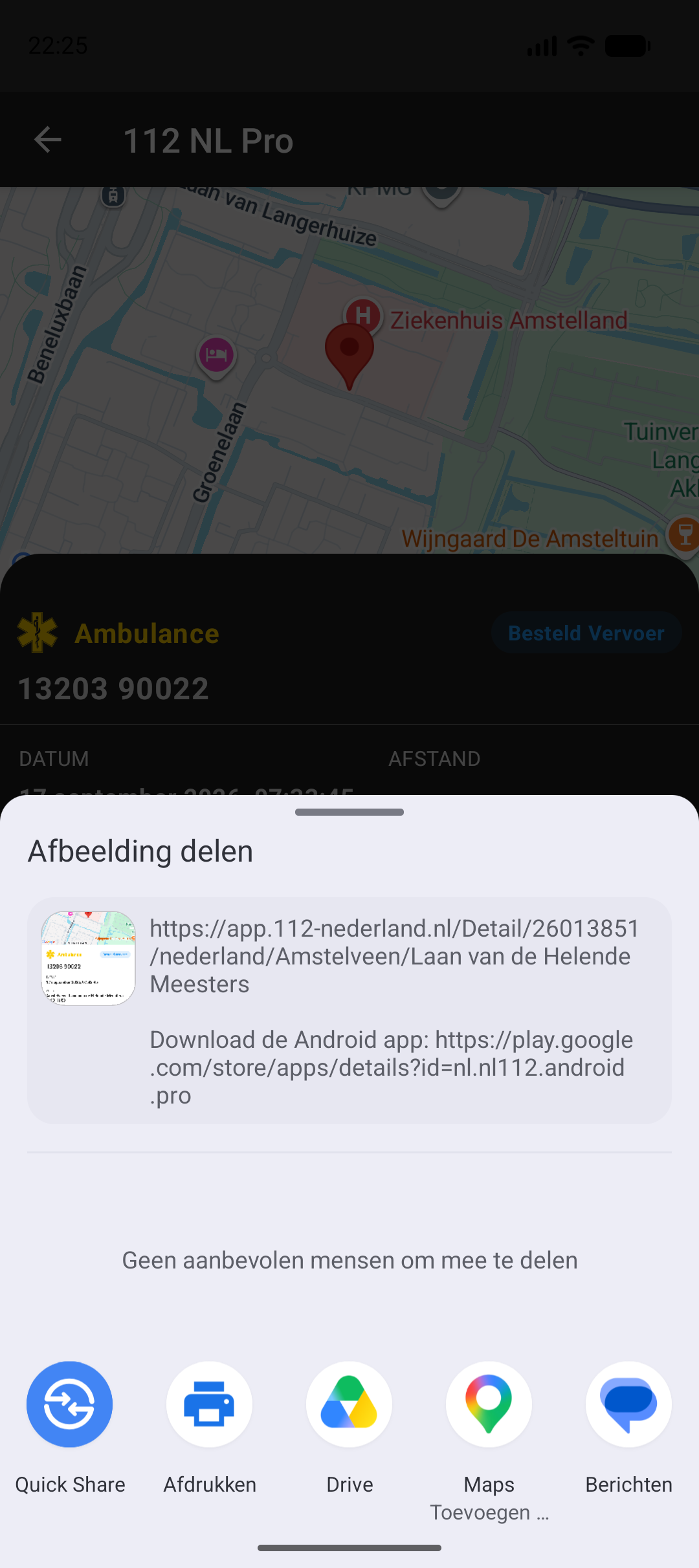 Deelmenu van het toestel met de gemaakte afbeelding, klaar om te versturen
