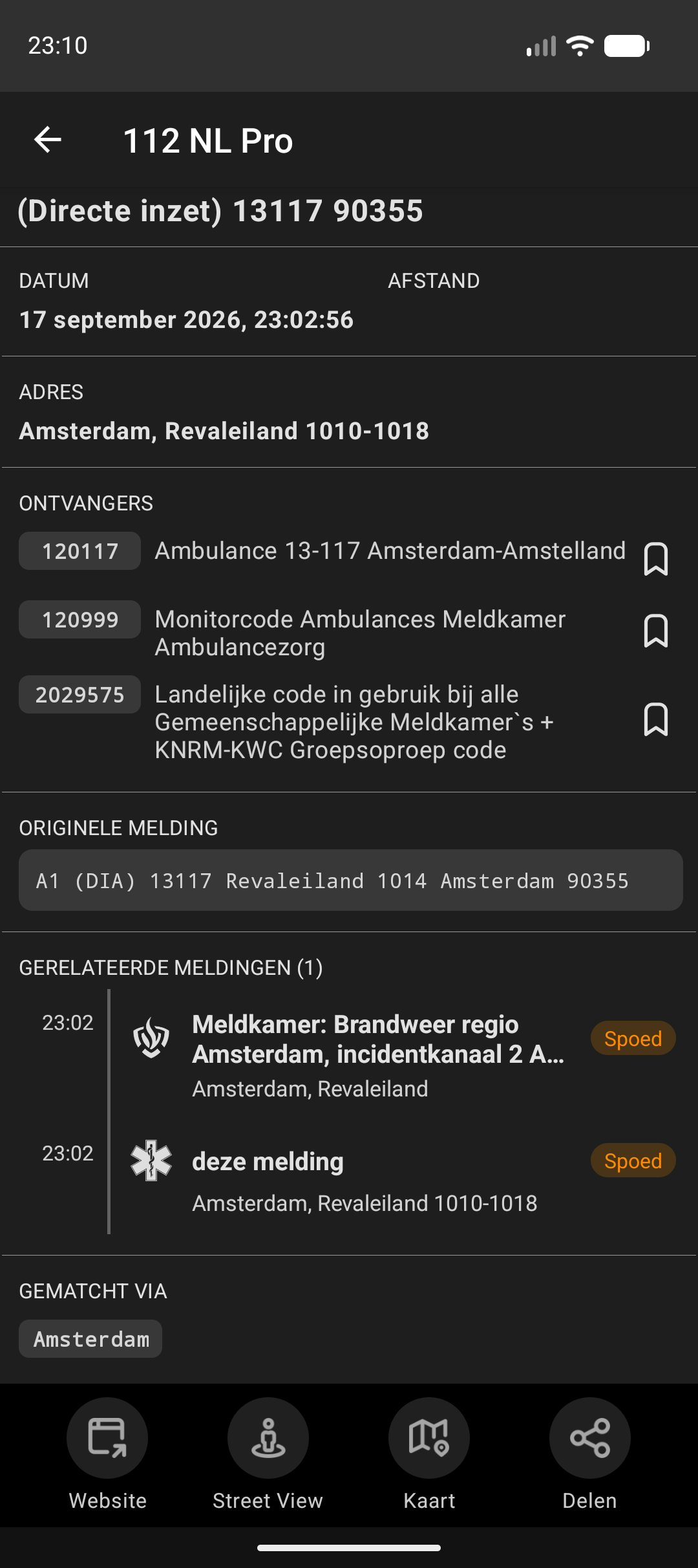 Detailscherm doorgescrold naar de gerelateerde meldingen
